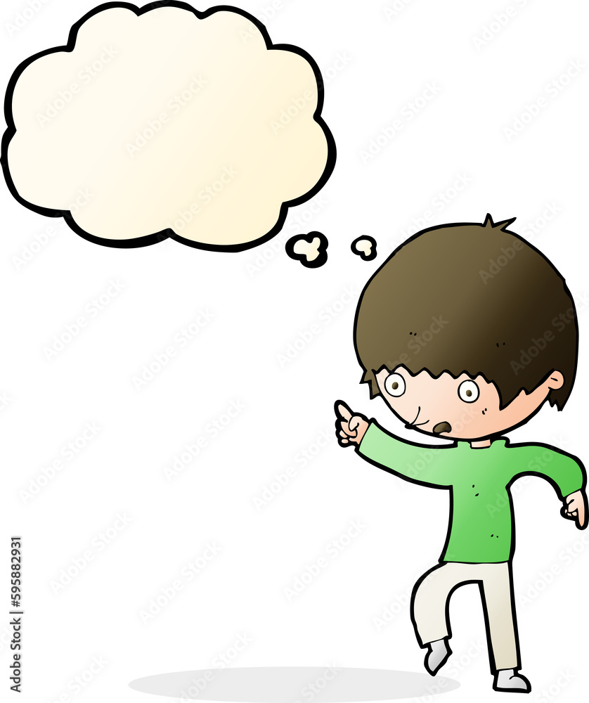cartoon worried boy pointing with thought bubble cartoon worried boy pointing with thought bubble
