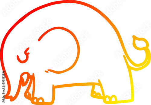 warm gradient line drawing of a cute cartoon elephant