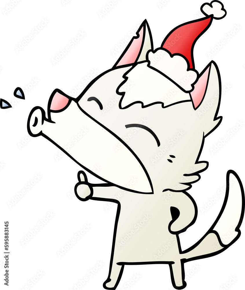howling wolf hand drawn gradient cartoon of a wearing santa hat howling wolf hand drawn gradient cartoon of a wearing santa hat