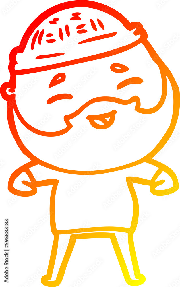 warm gradient line drawing of a cartoon happy bearded man