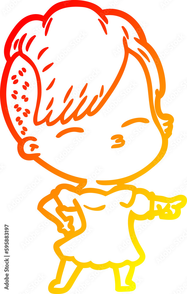 warm gradient line drawing of a cartoon squinting girl pointing warm gradient line drawing of a cartoon squinting girl pointing