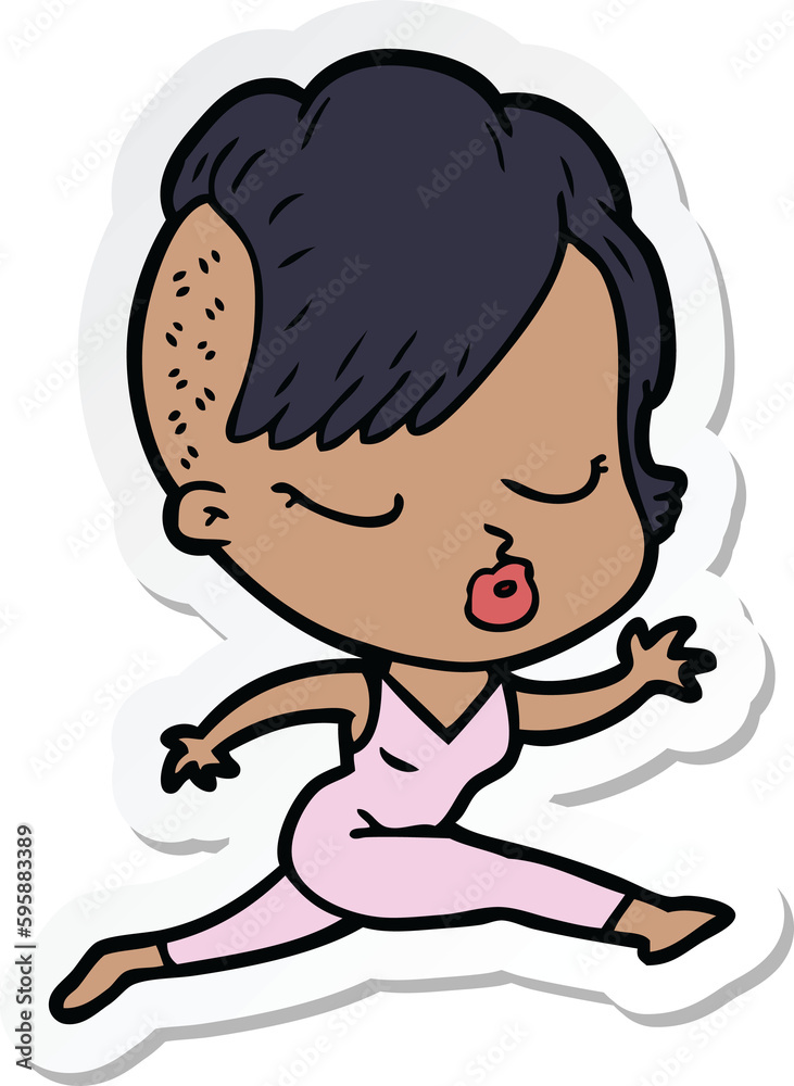 sticker of a cartoon pretty hipster girl sticker of a cartoon pretty hipster girl