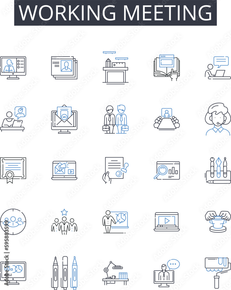 Working meeting line icons collection. Planning session, Team brainstorm, Creative workshop, Productive huddle, Brain dump, Collaboration session, Strategy summit vector and linear illustration. Idea Working meeting line icons collection. Planning session, Team brainstorm, Creative workshop, Productive huddle, Brain dump, Collaboration session, Strategy summit vector and linear illustration. Idea