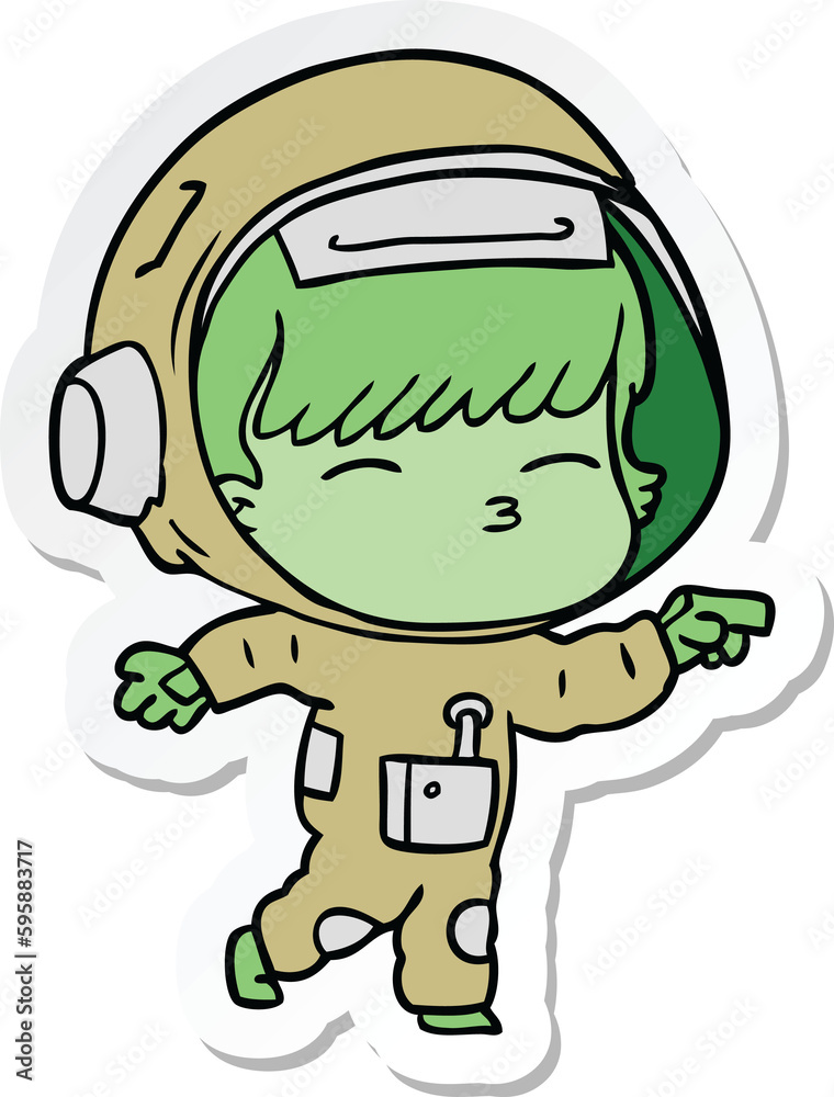 sticker of a cartoon curious astronaut sticker of a cartoon curious astronaut