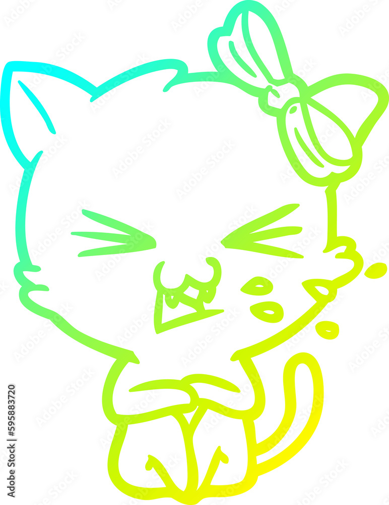 cold gradient line drawing of a cartoon cat cold gradient line drawing of a cartoon cat