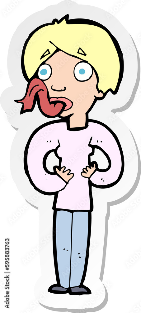 sticker of a cartoon woman sticking out tongue sticker of a cartoon woman sticking out tongue