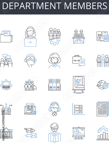 Department members line icons collection. Team players, Staff members, Group associates, Crew members, Unit personnel, Division colleagues, Branch workers vector and linear illustration. Squad