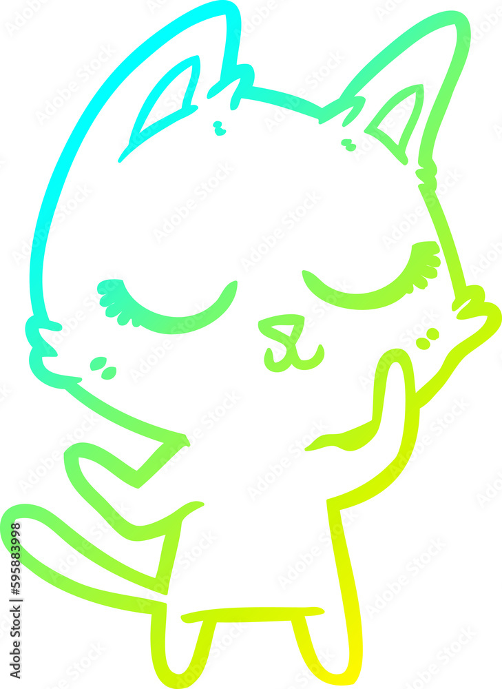 cold gradient line drawing of a calm cartoon cat cold gradient line drawing of a calm cartoon cat