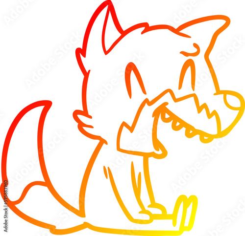 warm gradient line drawing of a laughing fox cartoon