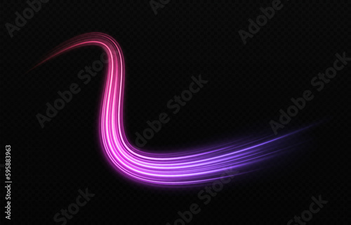 Magic sparkling comet. Shiny curve trail on a transparent background. Glowing wavy lines effect.