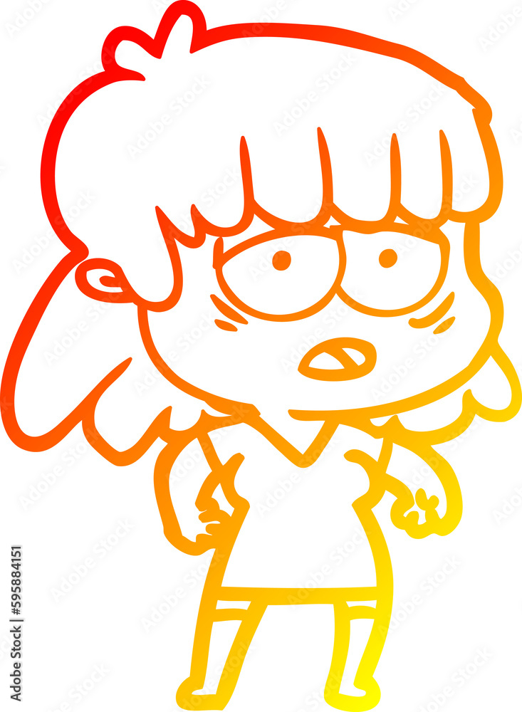 warm gradient line drawing of a cartoon tired woman warm gradient line drawing of a cartoon tired woman