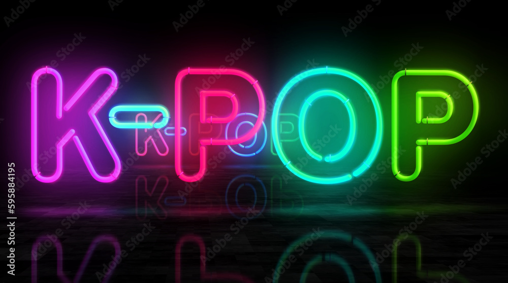 K-Pop Korea music neon light 3d illustration K-Pop Korea music neon light 3d illustration