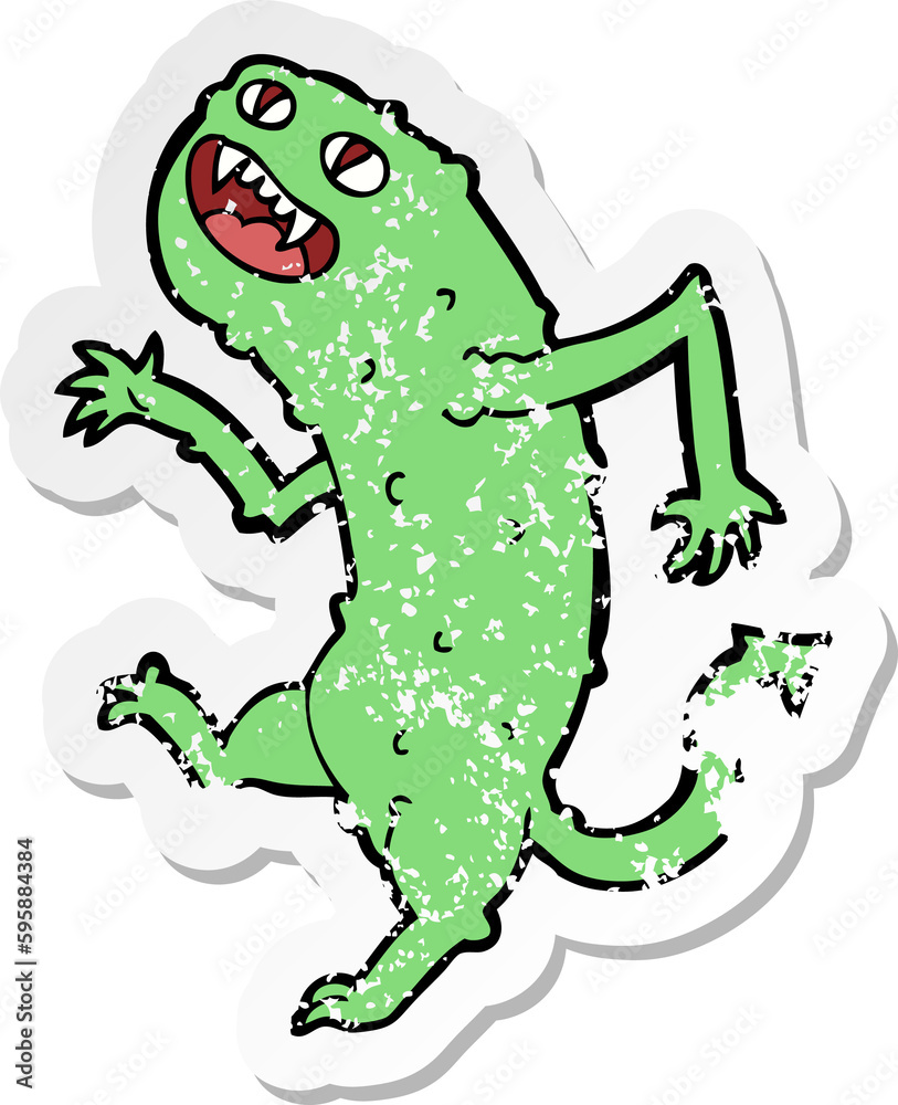 retro distressed sticker of a cartoon monster retro distressed sticker of a cartoon monster