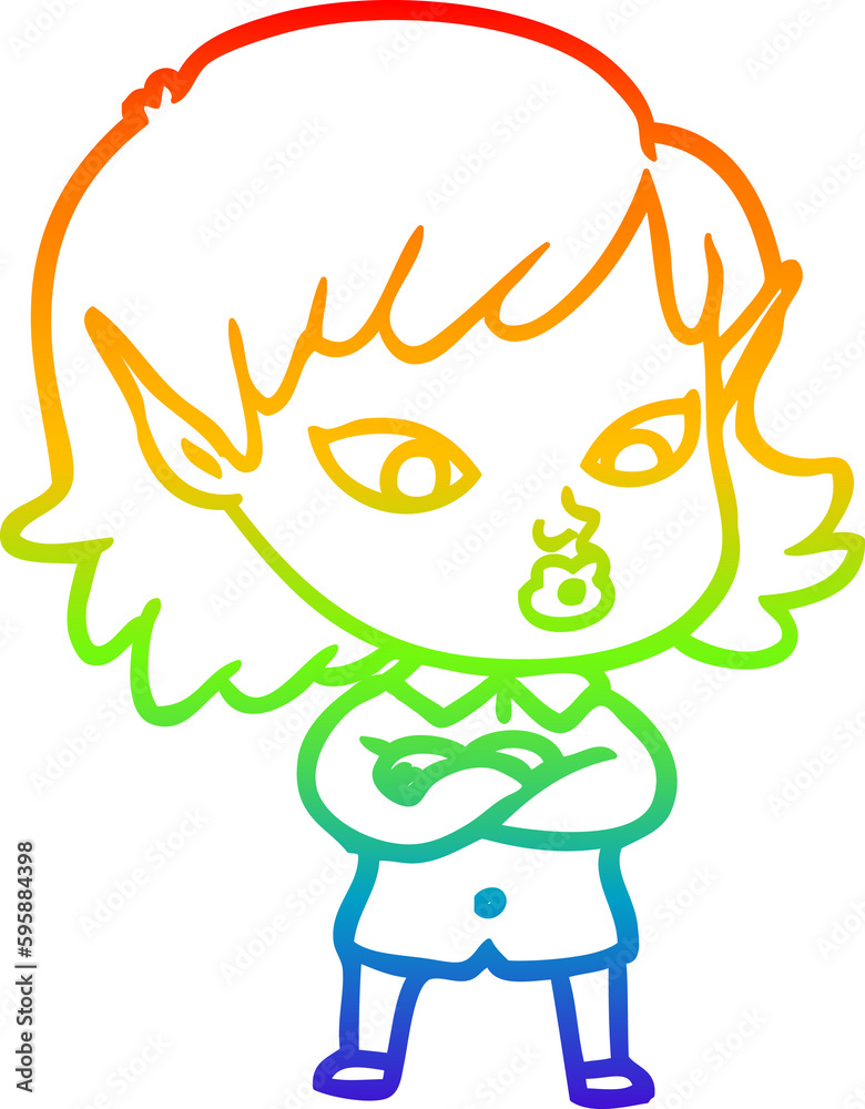 rainbow gradient line drawing of a pretty cartoon elf girl rainbow gradient line drawing of a pretty cartoon elf girl
