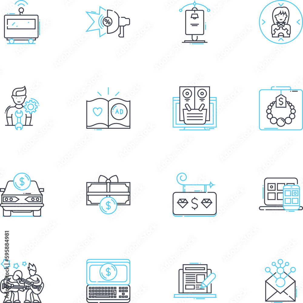Marketing item linear icons set. Promotional, Branded, Advertisements, Collateral, Swag, Merchandise, Giveaways line vector and concept signs. Gifts,Incentives,Handouts outline illustrations Marketing item linear icons set. Promotional, Branded, Advertisements, Collateral, Swag, Merchandise, Giveaways line vector and concept signs. Gifts,Incentives,Handouts outline illustrations