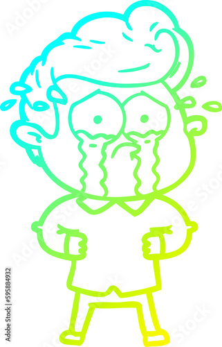 cold gradient line drawing of a cartoon crying man with hands on hips