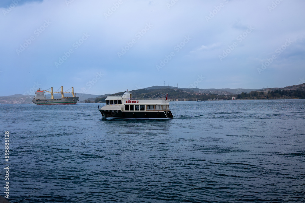 Bosphorus and ships passing through the Bosphorus
