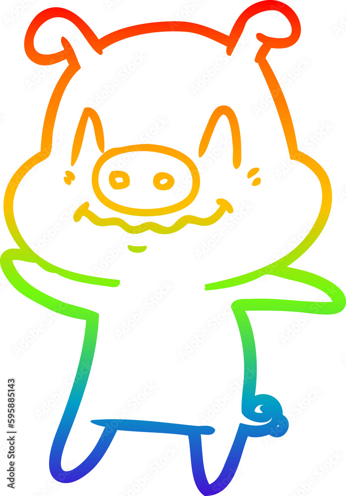 rainbow gradient line drawing of a nervous cartoon pig rainbow gradient line drawing of a nervous cartoon pig