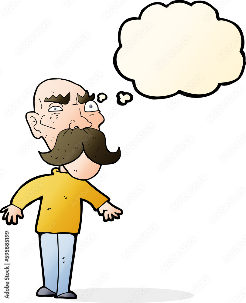 cartoon angry old man with thought bubble