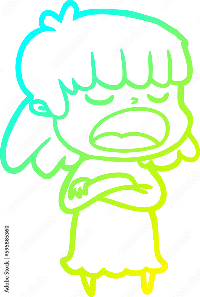 cold gradient line drawing of a cartoon woman talking loudly cold gradient line drawing of a cartoon woman talking loudly