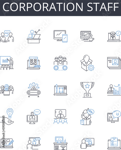 Corporation staff line icons collection. Business workers, Firm personnel, Company employees, Enterprise team, Organization staff, Commercial workforce, Industry staff vector and linear illustration