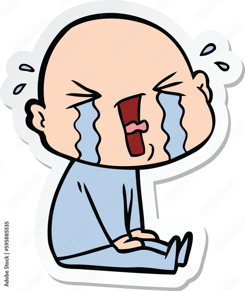 sticker of a cartoon crying bald man sticker of a cartoon crying bald man