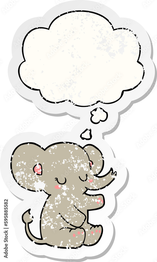 cartoon elephant with thought bubble as a distressed worn sticker cartoon elephant with thought bubble as a distressed worn sticker