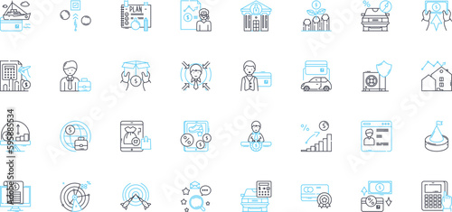 Accounting linear icons set. Balance, Ledger, Income, Expense, Audit, Taxation, Bookkeeping line vector and concept signs. Asset,Liability,Cash outline illustrations