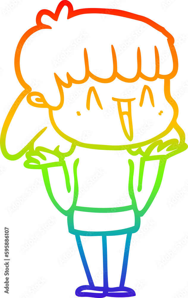 rainbow gradient line drawing of a cartoon woman