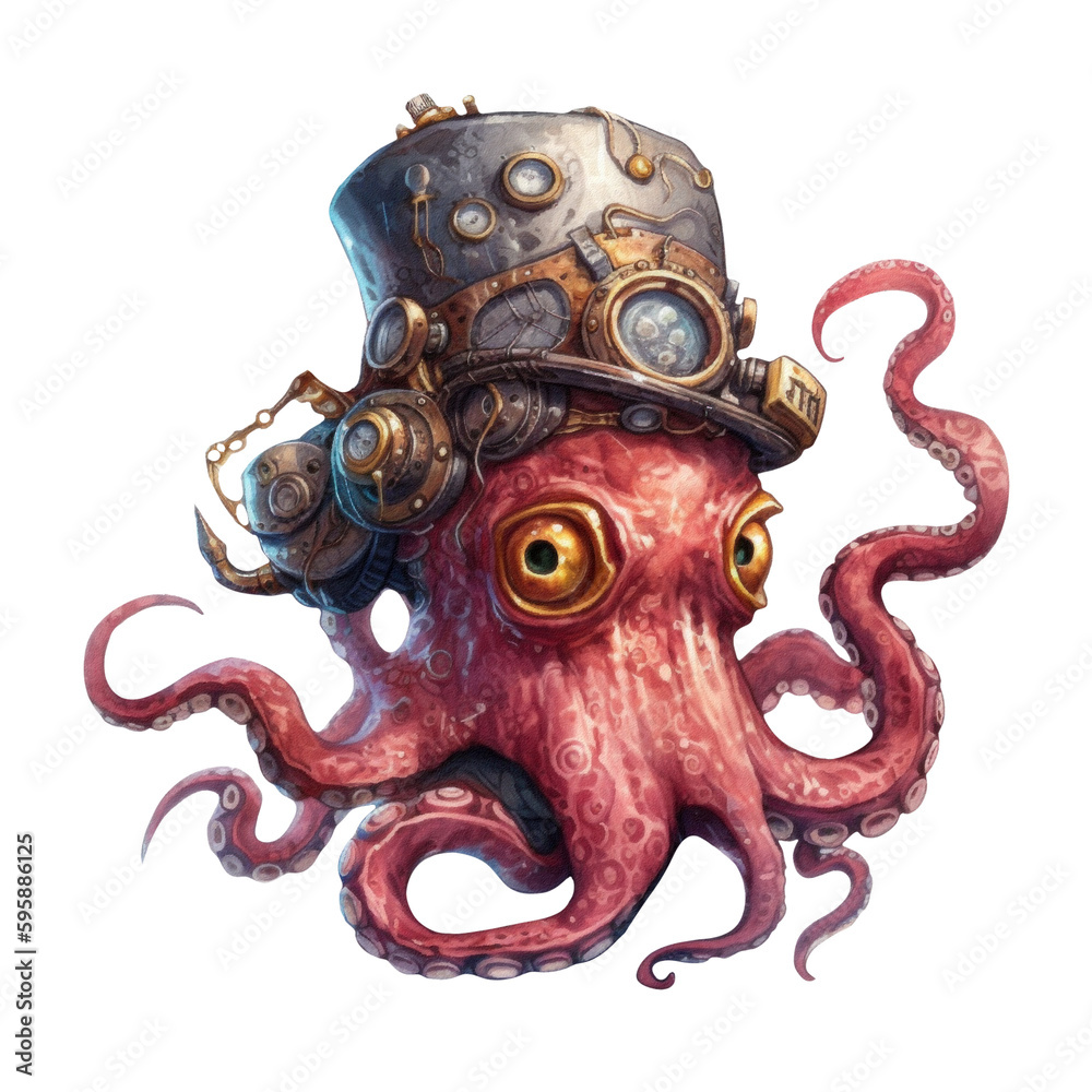 Steampunk cute octopus, Generative AI Steampunk cute octopus, Generative AI