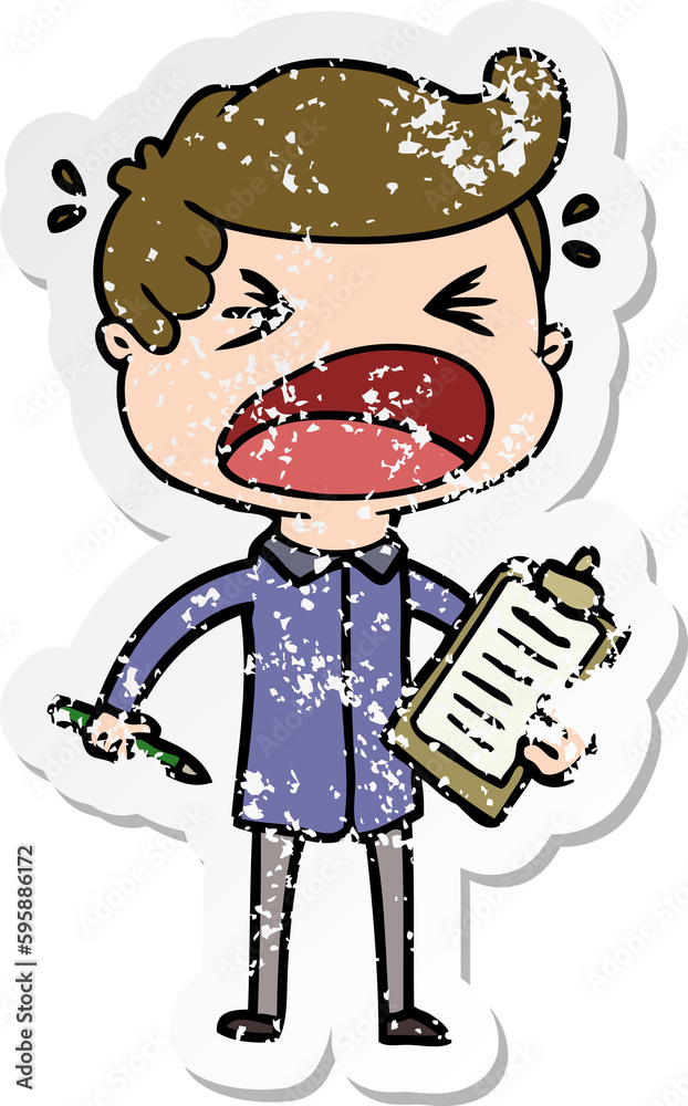 Obraz premium distressed sticker of a cartoon shouting salesman