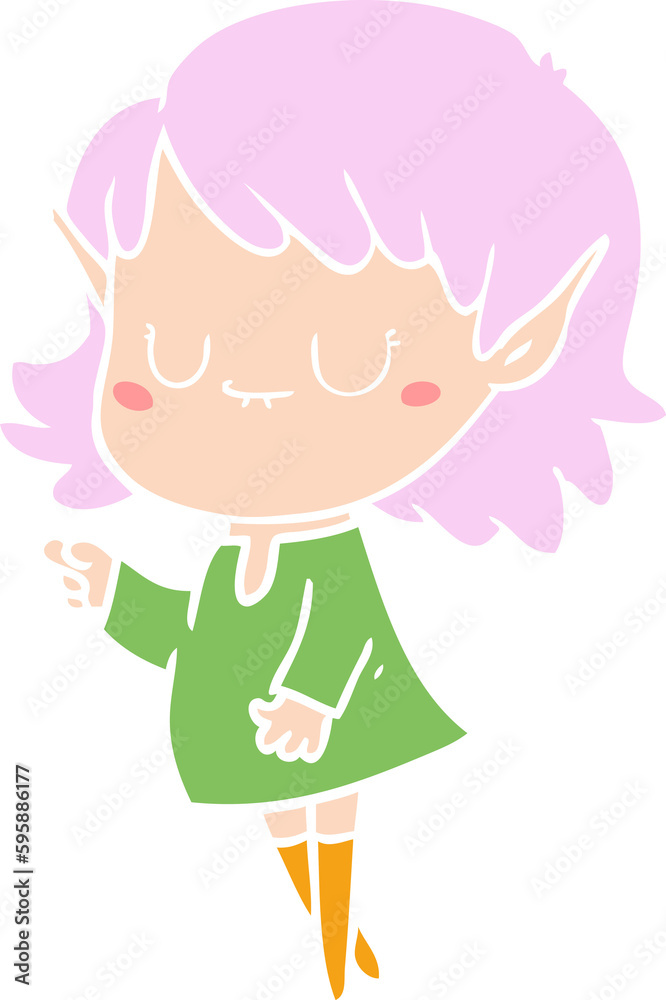 Obraz premium happy flat color style cartoon elf girl