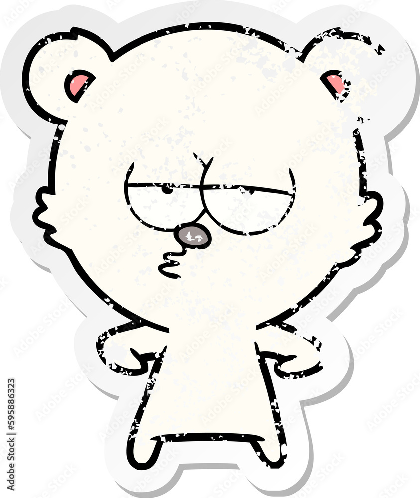 distressed sticker of a bored polar bear cartoon distressed sticker of a bored polar bear cartoon