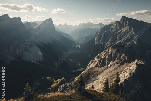 Scenic vista of Rocky Mountain range. Generative AI