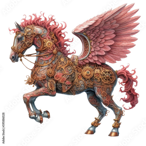 Steampunk Pegasus, animal, Generative AI © southjourney