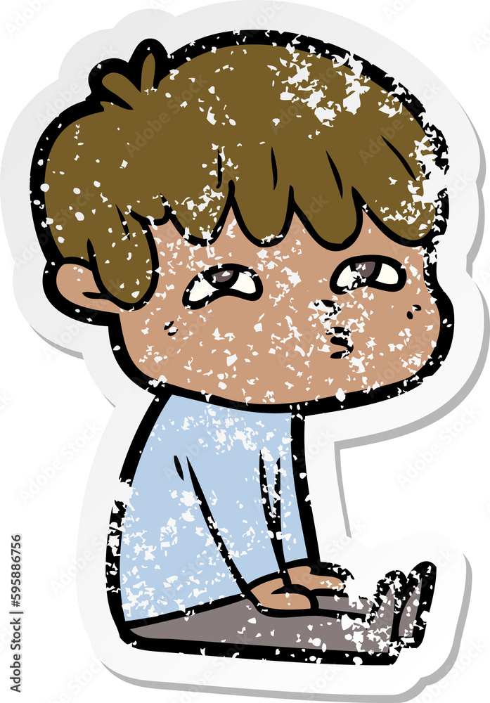 distressed sticker of a cartoon curious man distressed sticker of a cartoon curious man