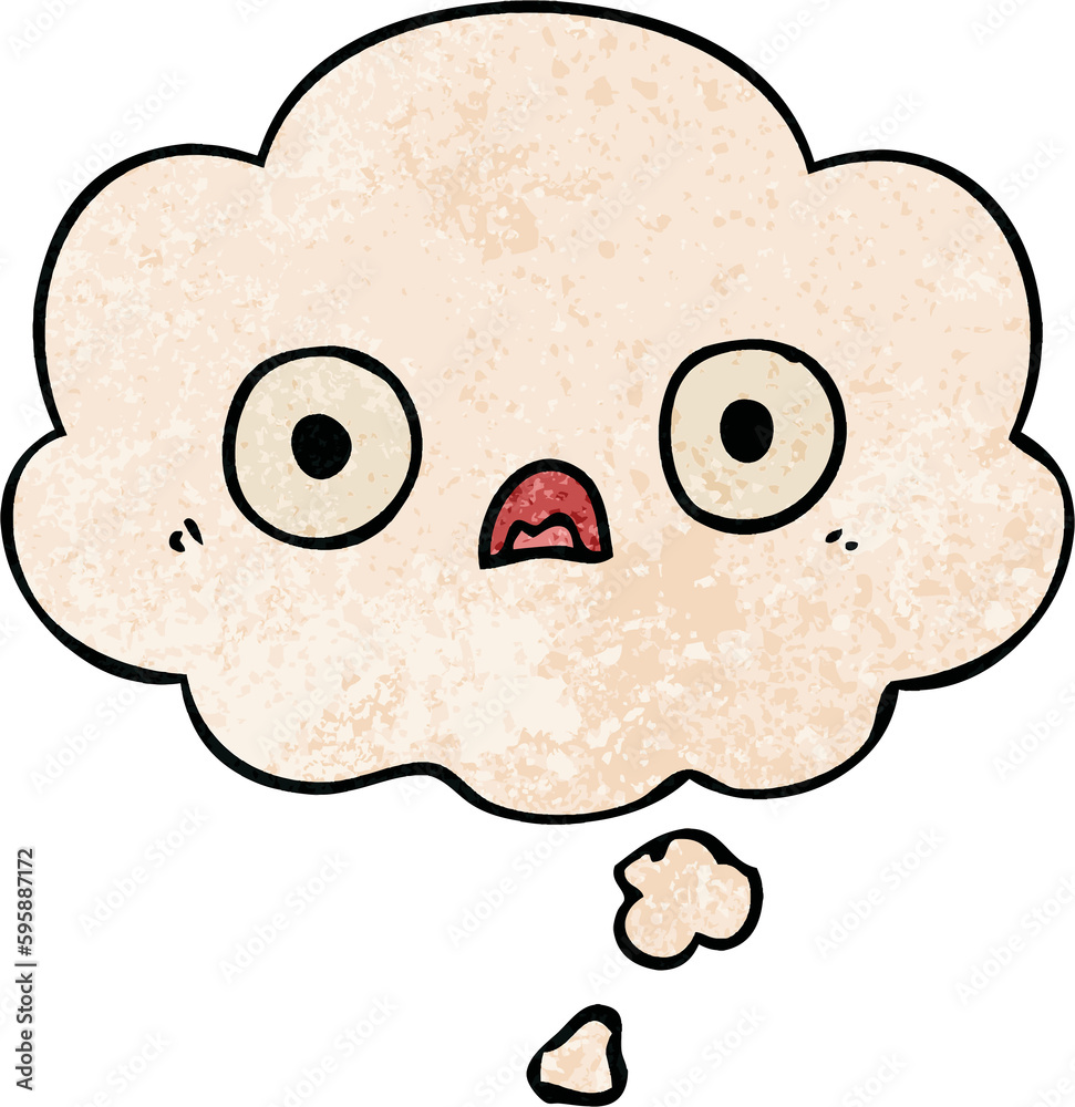 cute cartoon face with thought bubble in grunge texture style cute cartoon face with thought bubble in grunge texture style