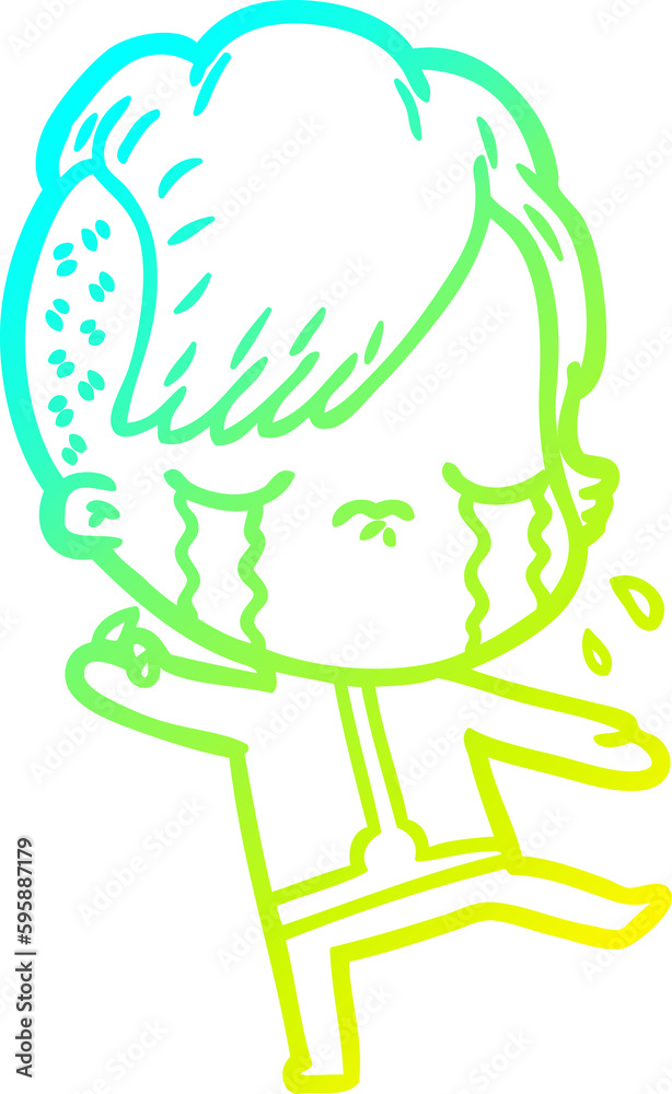 cold gradient line drawing of a cartoon crying girl wearing space clothes cold gradient line drawing of a cartoon crying girl wearing space clothes