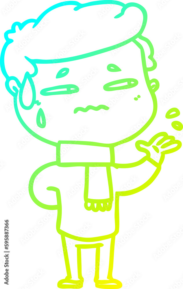 cold gradient line drawing of a cartoon anxious man cold gradient line drawing of a cartoon anxious man