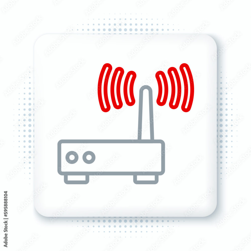 Line Router and wi-fi signal icon isolated on white background. Wireless ethernet modem router. Computer technology internet. Colorful outline concept. Vector Line Router and wi-fi signal icon isolated on white background. Wireless ethernet modem router. Computer technology internet. Colorful outline concept. Vector