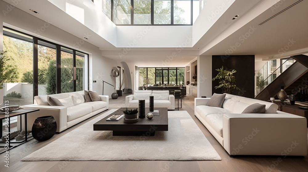 Fototapeta premium A apartment of a beautiful bright modern style house, generative AI