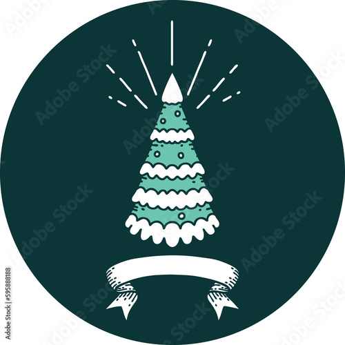 icon of a tattoo style snow covered pine tree photo