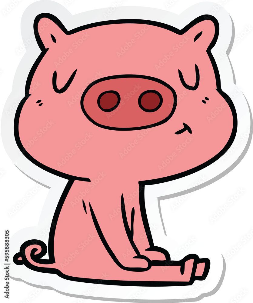 sticker of a cartoon content pig meditating sticker of a cartoon content pig meditating