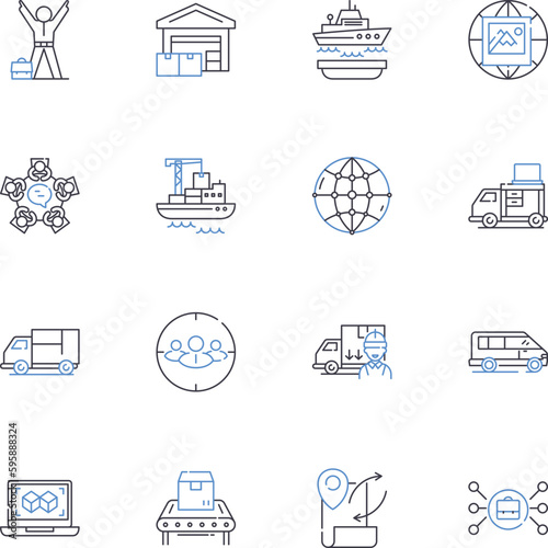 Stockpiling management line icons collection. Inventory, Storage, Supply, Logistics, Retention, Distribution, Maintenance vector and linear illustration. Control,Organization,Security outline signs