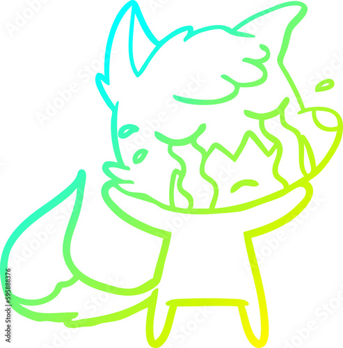 cold gradient line drawing of a crying fox cartoon