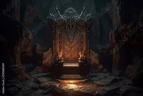 Arcane devil's throne, Horror movie, game, nightmare. Halloween, hell, generative ai