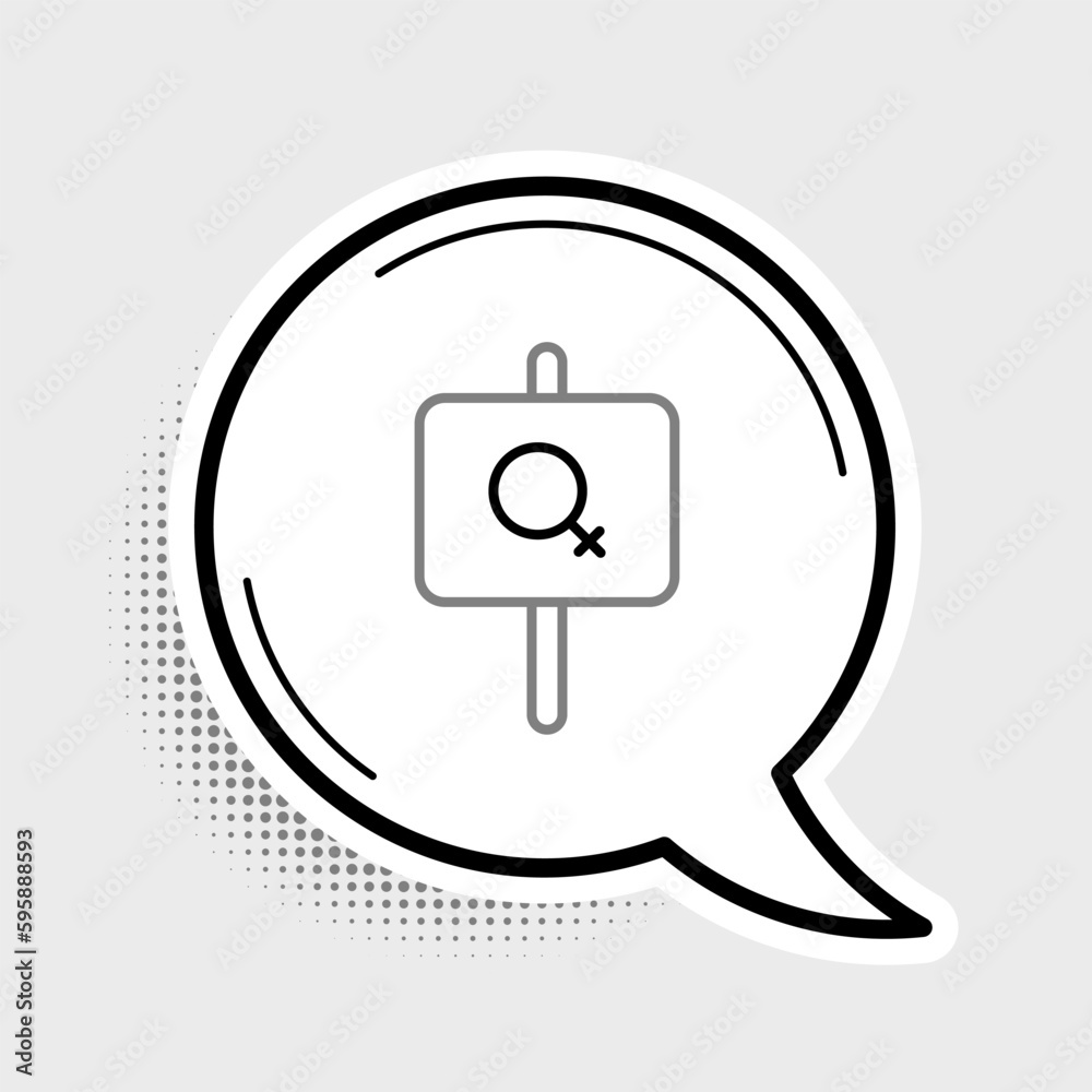 Line Female movement, feminist activist with banner and placards icon isolated on grey background. Feminist rights movement, feminism sisterhood. Colorful outline concept. Vector Line Female movement, feminist activist with banner and placards icon isolated on grey background. Feminist rights movement, feminism sisterhood. Colorful outline concept. Vector