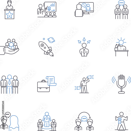 Political culture line icons collection. Democracy, Power, Representation, Nationalism, Authority, Freedom, Equality vector and linear illustration. Justice,Ideology,Polity outline signs set