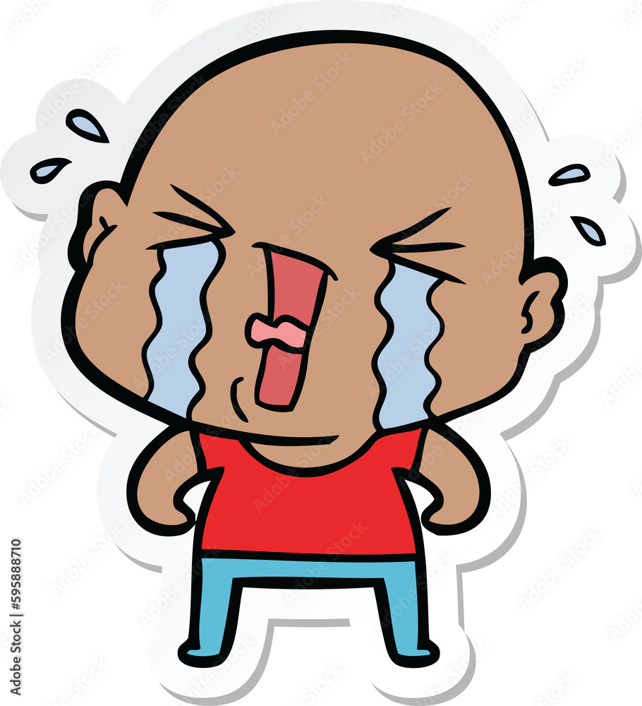 sticker of a cartoon crying bald man