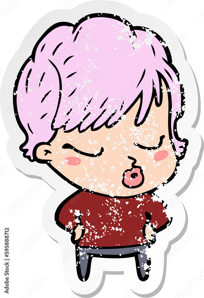 Obraz premium distressed sticker of a cartoon woman with eyes shut